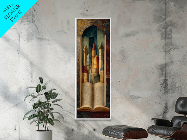 Storybook Castle Emerging from Open Book Canvas Print, Library Art, Dark Academia Art, Library Decor, Abstract Art, Archive, LIB-1x3-51