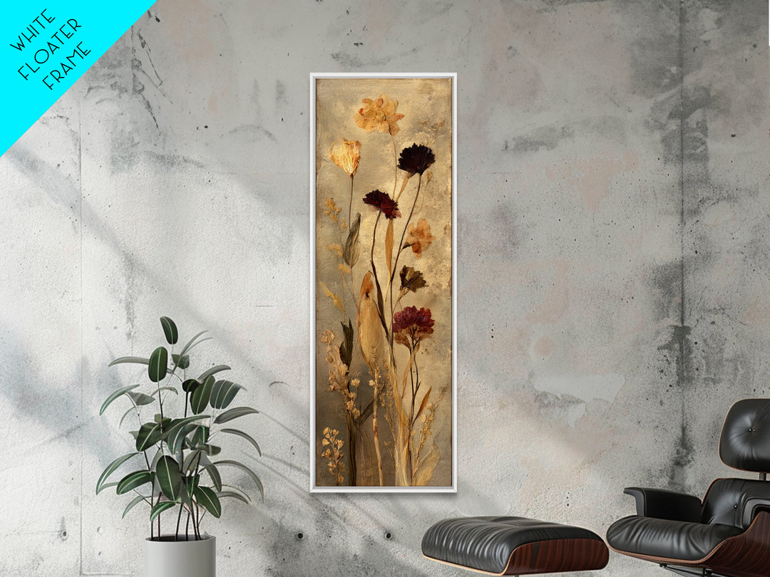 Botanical Pressed Flowers Inside Old Pages Framed Canvas Print, Library Art, Wall Art, Library Decor, Watercolor Art, Archive, LIB-1x3-69