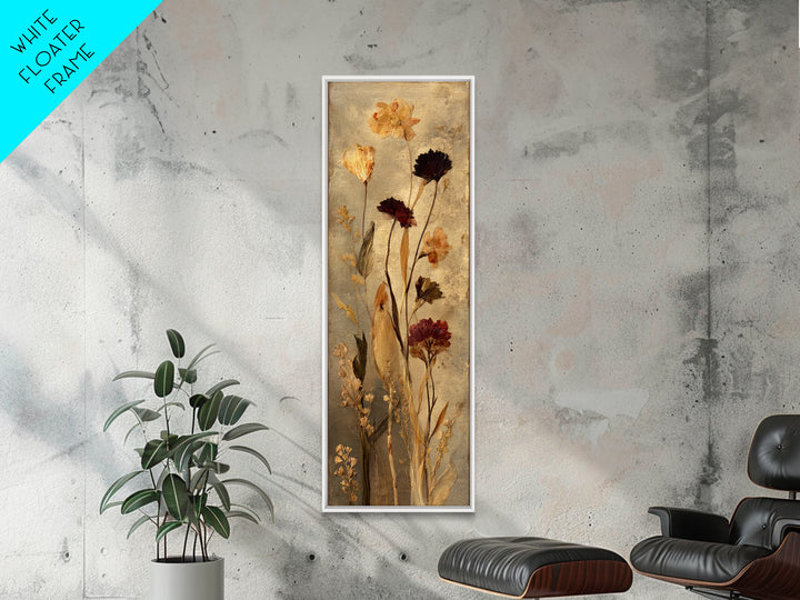 Botanical Pressed Flowers Inside Old Pages Framed Canvas Print, Library Art, Wall Art, Library Decor, Watercolor Art, Archive, LIB-1x3-69
