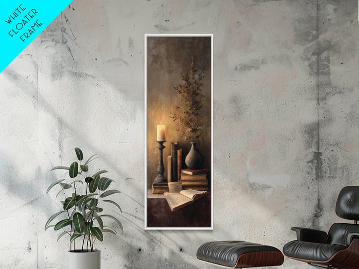 Warm Reading Lamp and Small Plant Still Canvas Print, Library Art, Bookish Decor, Library Decor, Archive, Modern Decor, LIB-1x3-81