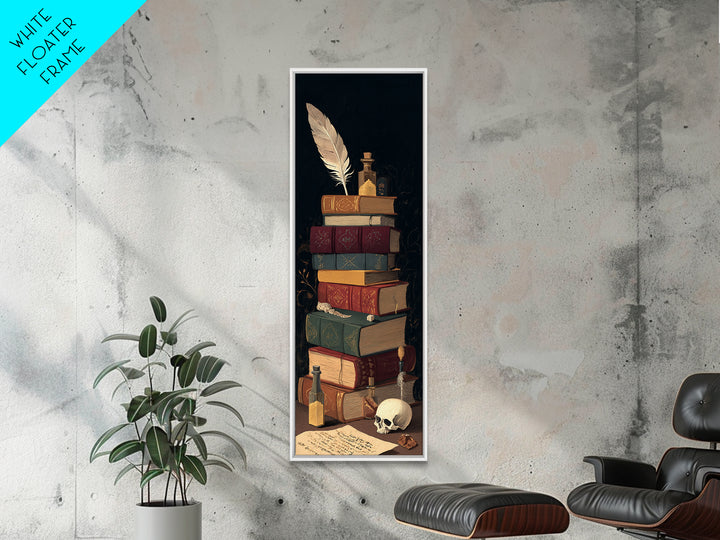 Dark Academia Skull Book and Quill Still Canvas Print, Library Art, Gothic Wall Decor, Library Decor, Fine Art, Archive, LIB-1x3-89