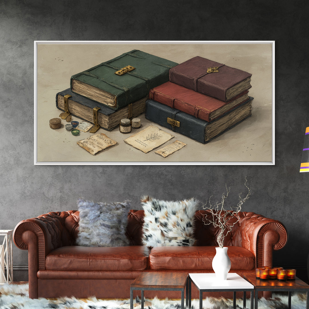 Ancient Book with Brass Clasps Canvas Print, Library Art, Living Room Decor, Library Decor, Fine Art, Archive, Whimsical Art, LIB-2x1-57
