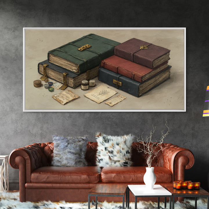 Ancient Book with Brass Clasps Canvas Print, Library Art, Living Room Decor, Library Decor, Fine Art, Archive, Whimsical Art, LIB-2x1-57