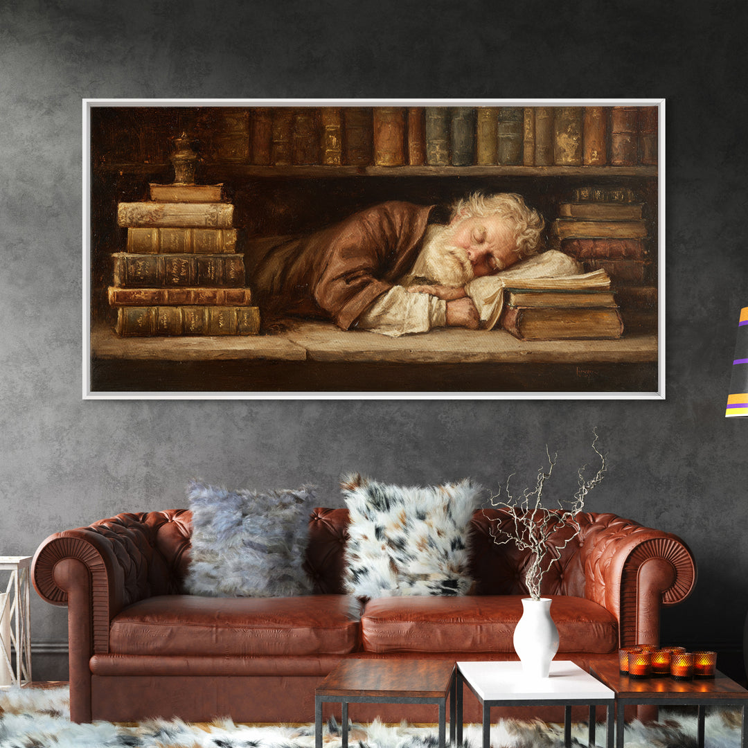 Classical Scholar Portrait Framed Canvas Print, Library Art, Minimalist Decor, Library Decor, Archive, Dark Academia Decor, LIB-2x1-6