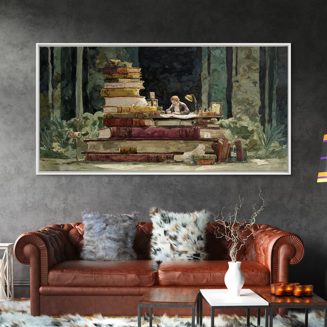 Renaissance Reading Figure Framed Canvas Print, Library Art, Dark Academia Decor, Library Decor, Archive, Botanical Art, LIB-2x1-91
