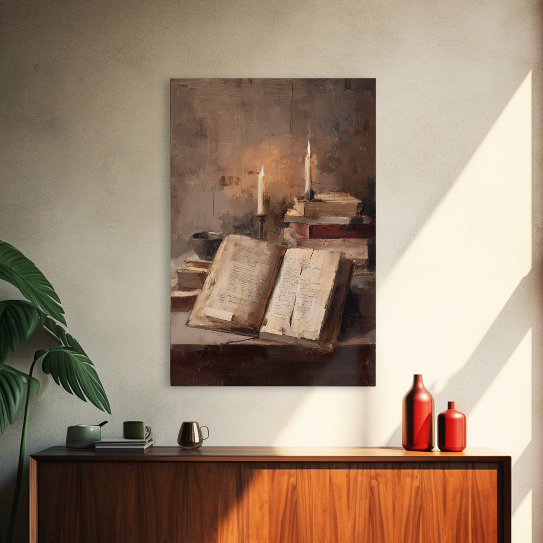 Stormy Sea Painting Inside an Open Book Framed Canvas Print, Library Art, Library Decor, Abstract Art, Archive, LIB-2x3-2