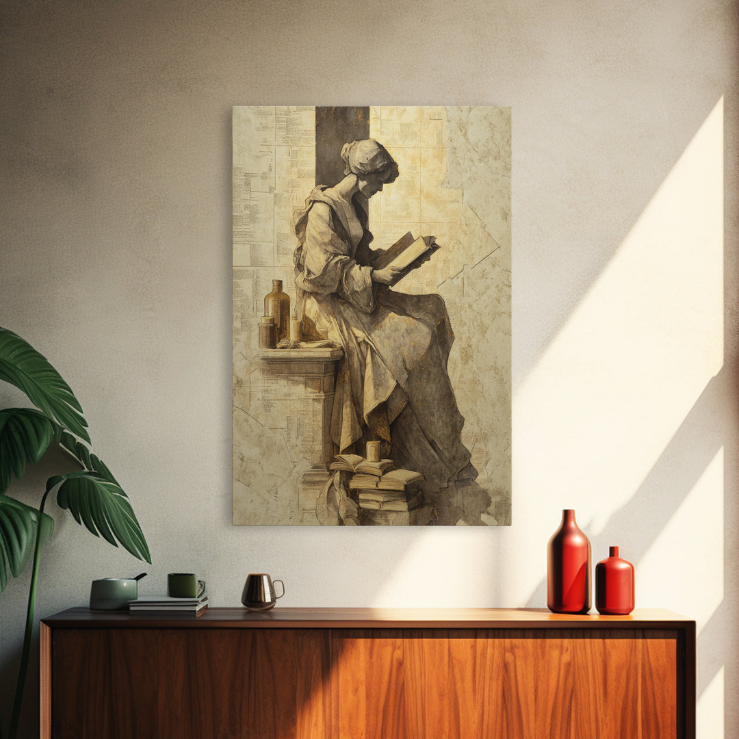 Renaissance Reading Figure Framed Canvas Print, Library Art, Printable Art, Library Decor, Fine Art, Archive, Bookish Decor, LIB-2x3-55