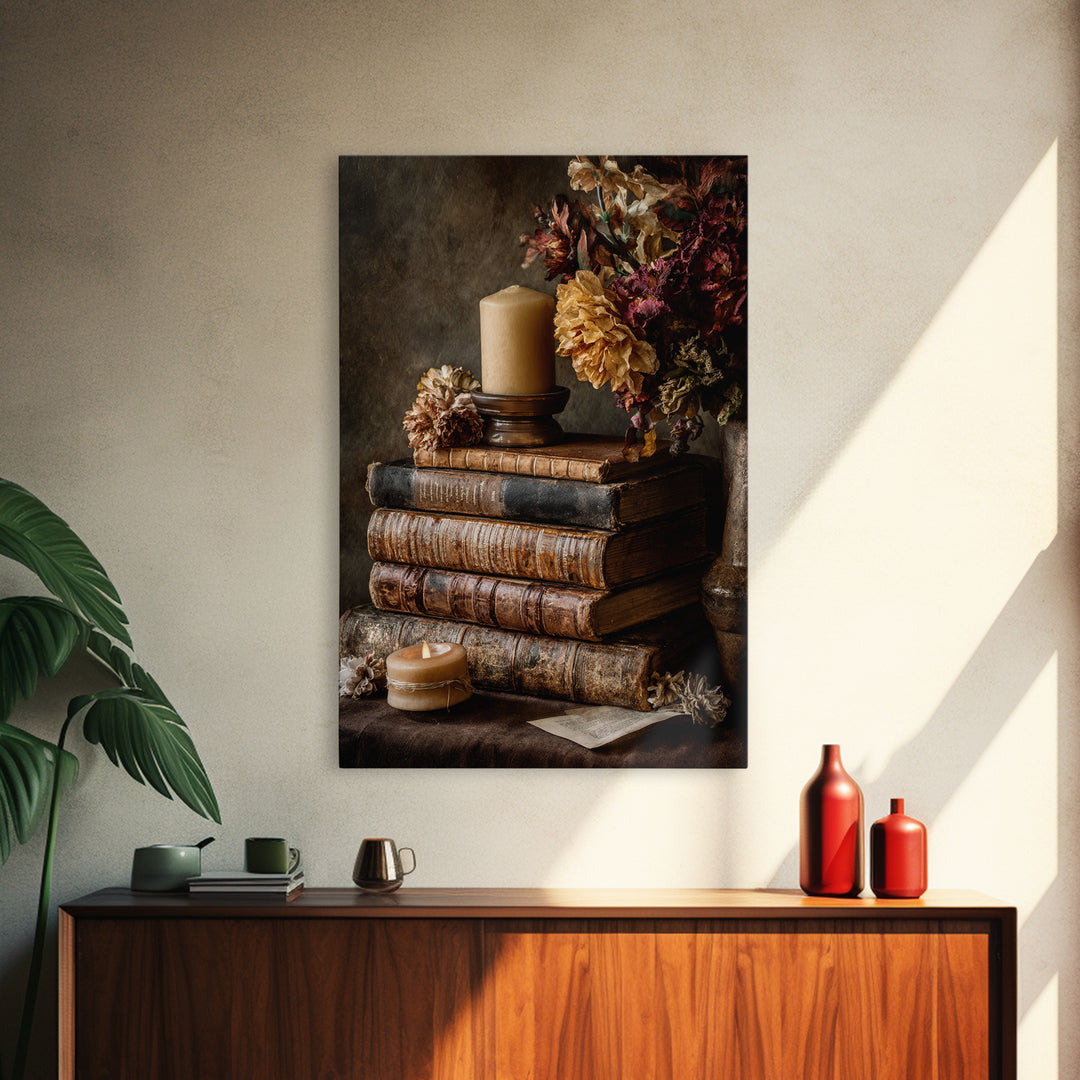 Old Books Stacked Canvas Print, Library Art, Book Art, Library Decor, Fine Art, Archive, Fine Art Print, Statement Artwork, LIB-2x3-57