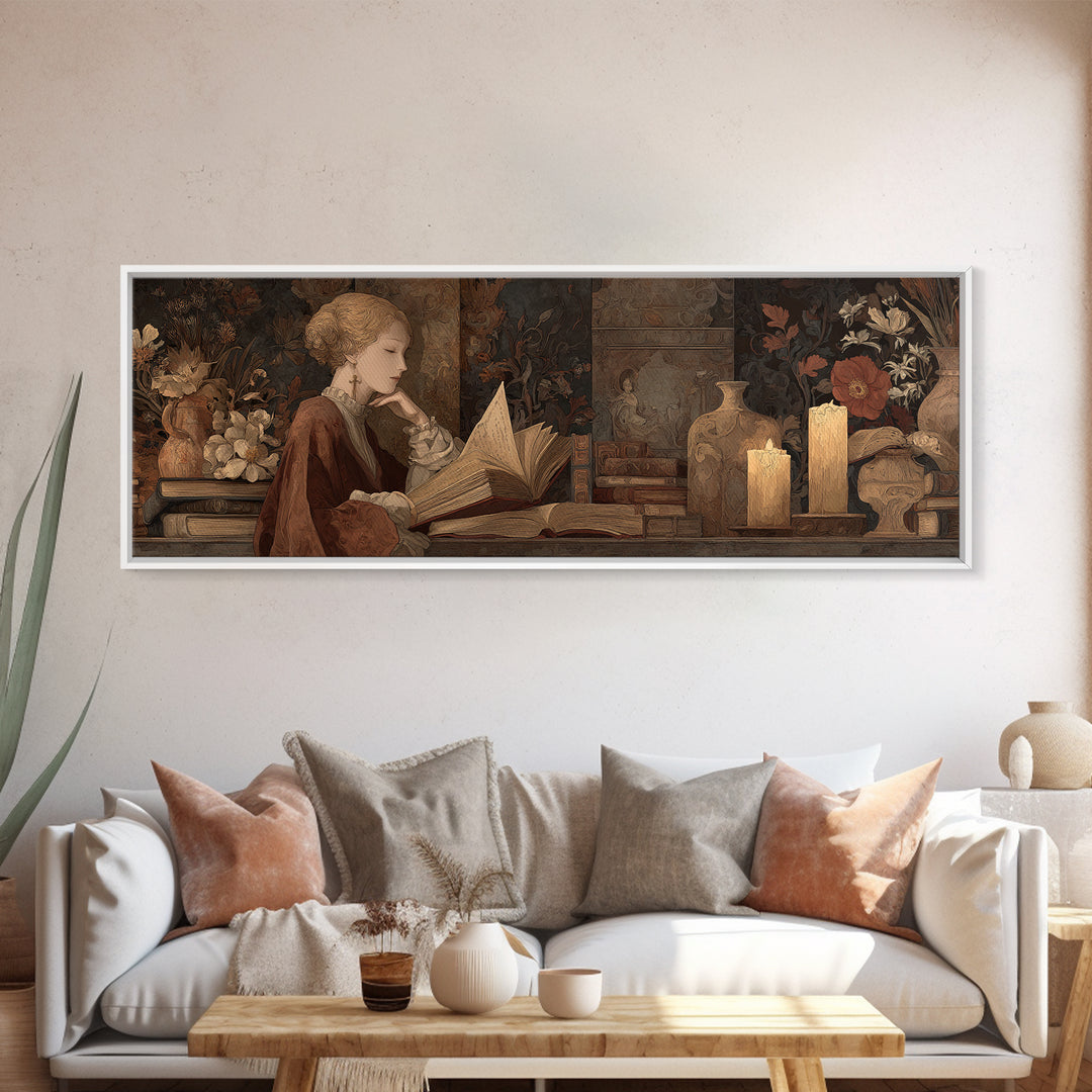 Renaissance Reading Figure Framed Canvas Print, Library Art, Gallery Decor, Library Decor, Fine Art, Archive, Wall Art, LIB-3x1-15