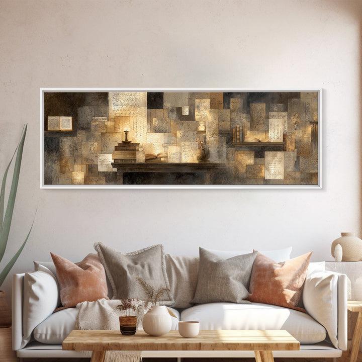 Moonlit Window with Floating Pages Canvas Print, Library Art, Gothic Wall Decor, Library Decor, Fine Art, Archive, LIB-3x1-24