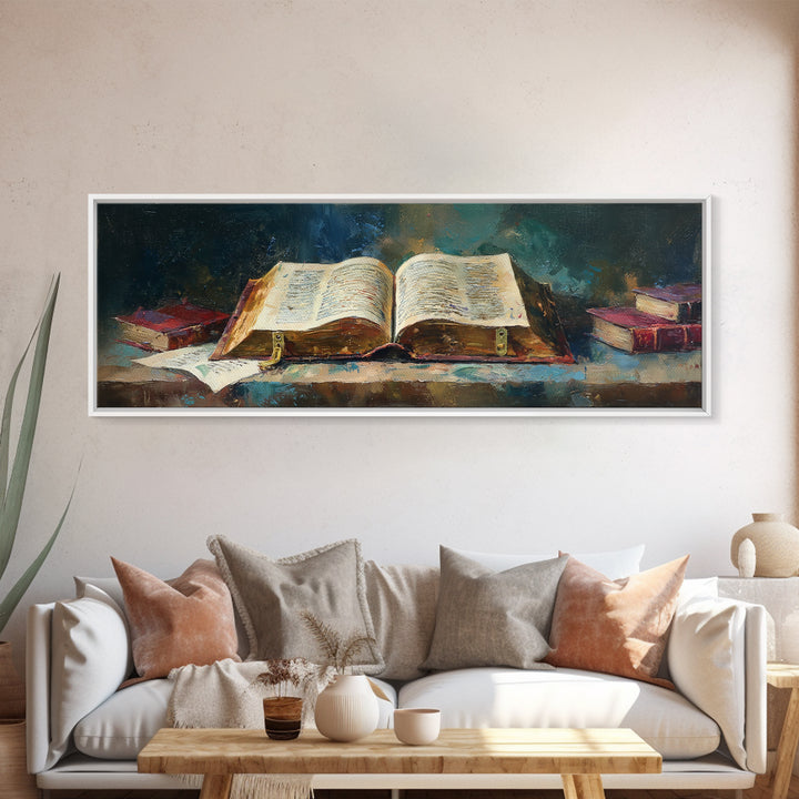 Ancient Book with Brass Clasps Canvas Print, Library Art, Book Art, Library Decor, Oil Painting, Archive, Fine Art Print, LIB-3x1-29
