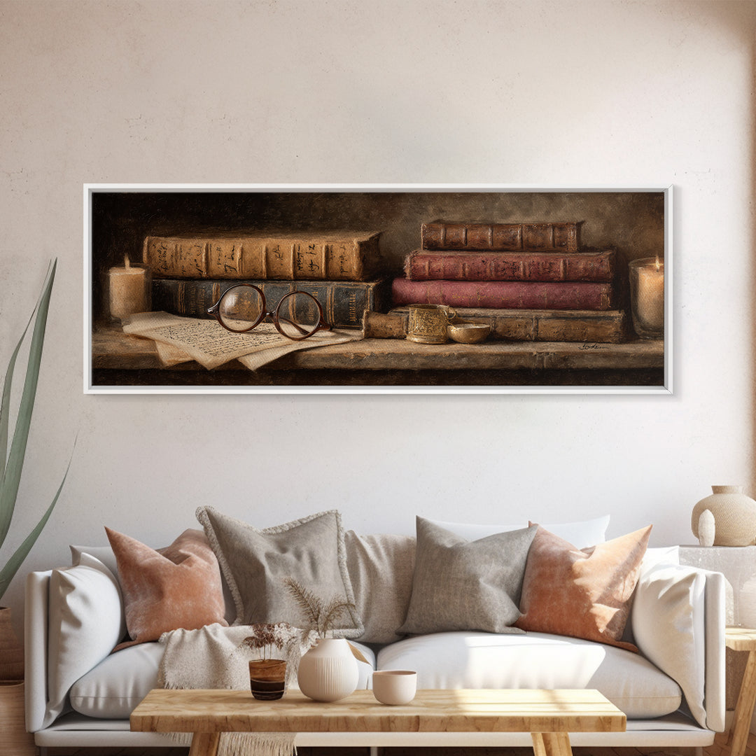 Antique Spectacles on a Manuscript Canvas Print, Library Art, Gallery Decor, Library Decor, Fine Art, Archive, Wall Art, LIB-3x1-36