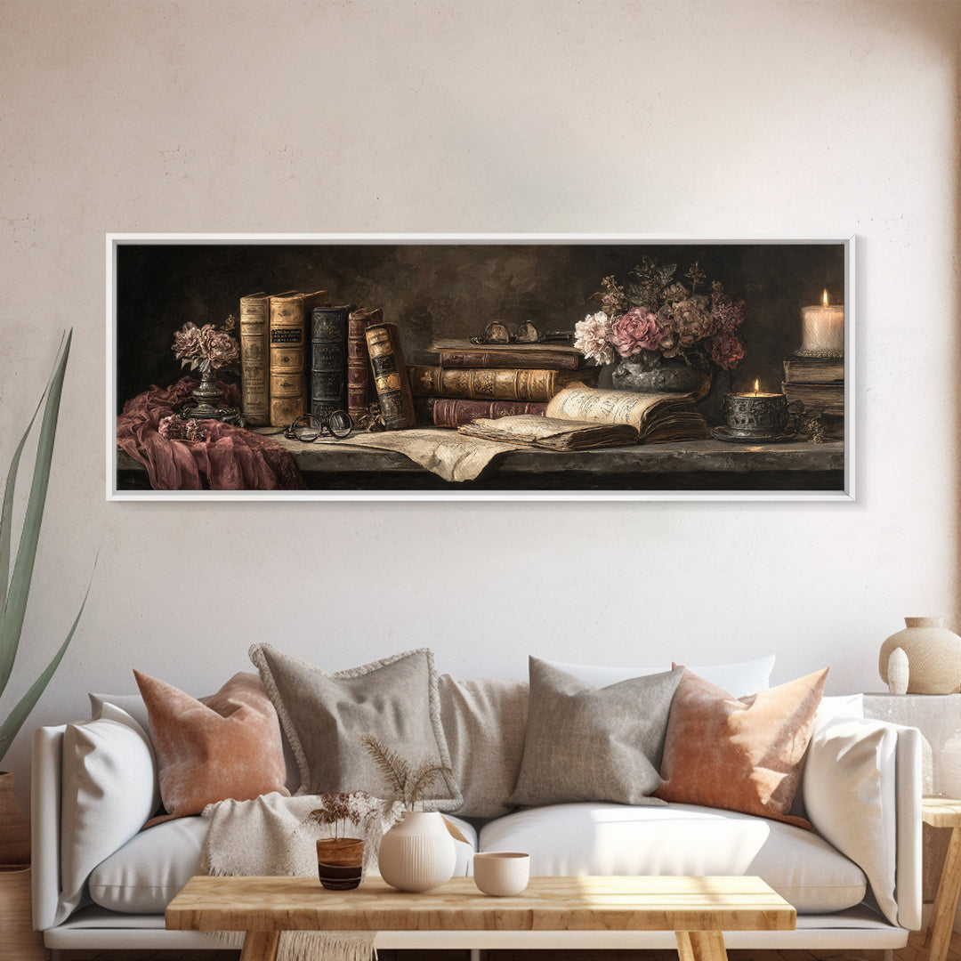 Classical Scholar Portrait Framed Canvas Print, Library Art, Book Art, Library Decor, Fine Art, Archive, Fine Art Print, LIB-3x1-74