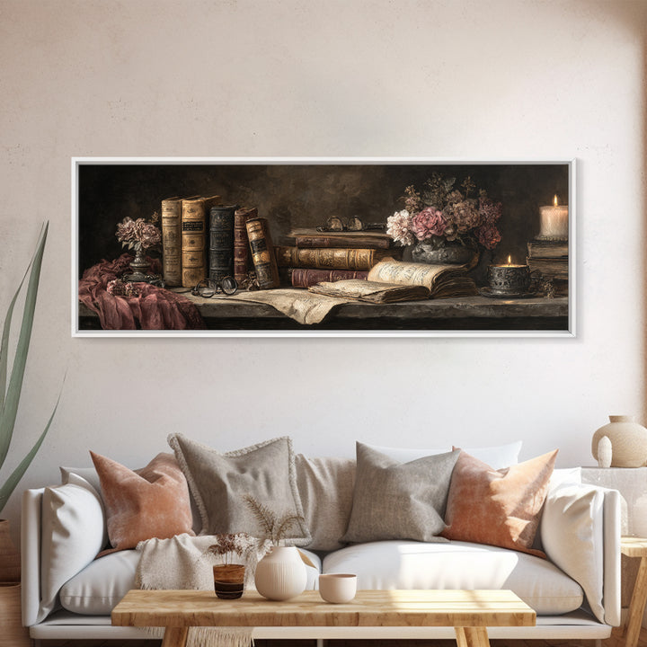Classical Scholar Portrait Framed Canvas Print, Library Art, Book Art, Library Decor, Fine Art, Archive, Fine Art Print, LIB-3x1-74