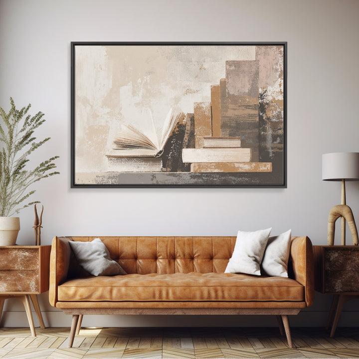 Minimal Book Silhouette Canvas Print, Library Art, Black Cat Art, Library Decor, Abstract Art, Archive, Luxury Decor, LIB-3x2-21