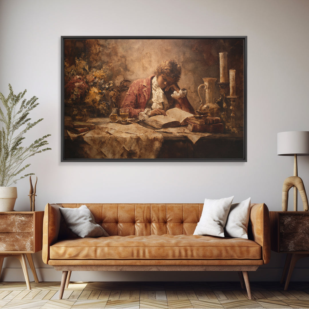 Renaissance Reading Figure Canvas Print, Library Art, Black Cat Art, Library Decor, Fine Art, Archive, Luxury Decor, Room Decor, LIB-3x2-3