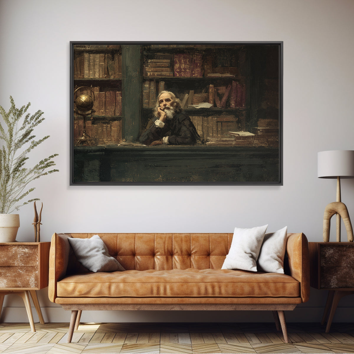 Classical Scholar Portrait Framed Canvas Print, Library Art, Halloween Wall Decor, Library Decor, Oil Painting, Archive, LIB-3x2-86