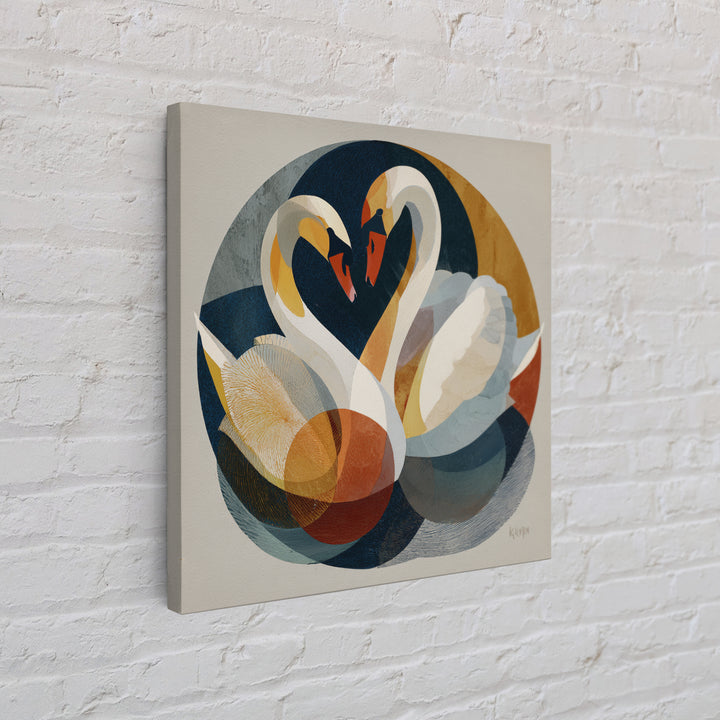 Two Swans Forming a Heart Shape Framed Canvas Print, Line Art, Boho Decor, Living Room Decor, Abstract Art, Line, LIN-1x1-16