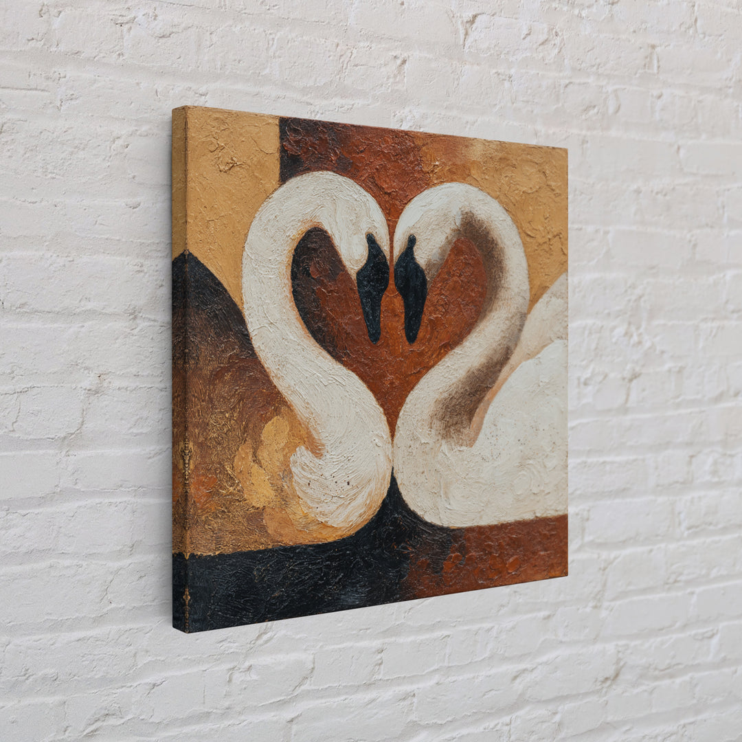 Two Swans Forming a Heart Shape Framed Canvas Print, Line Art, Textured Painting, Living Room Decor, Abstract Art, Line, LIN-1x1-40