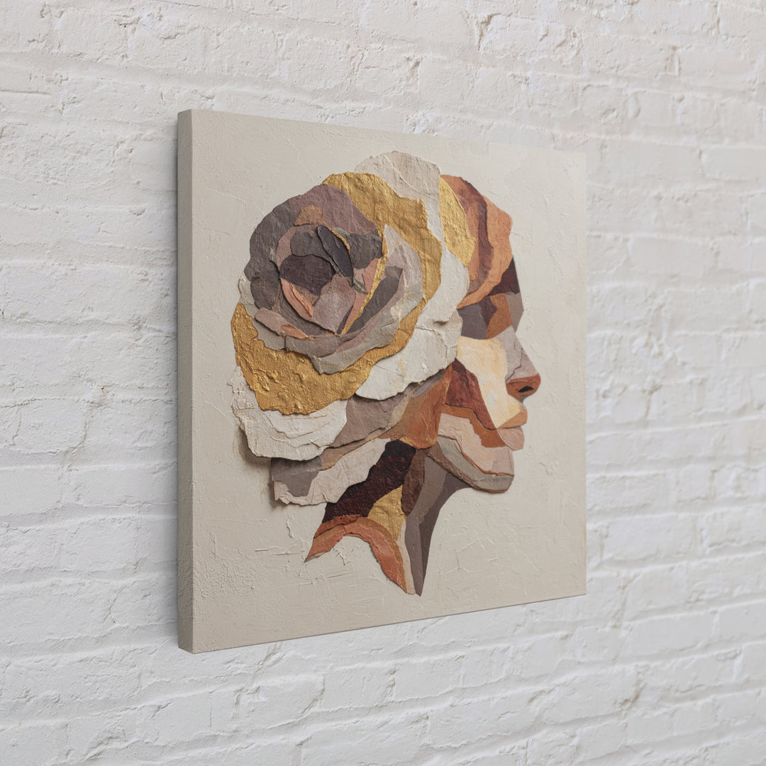 Face and Flower Blended into One Contour Framed Canvas Print, Line Art, Boho Wall Art, Living Room Decor, Fine Art, Line, LIN-1x1-56
