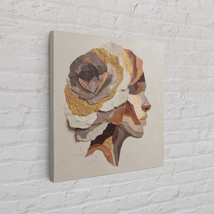 Face and Flower Blended into One Contour Framed Canvas Print, Line Art, Boho Wall Art, Living Room Decor, Fine Art, Line, LIN-1x1-56