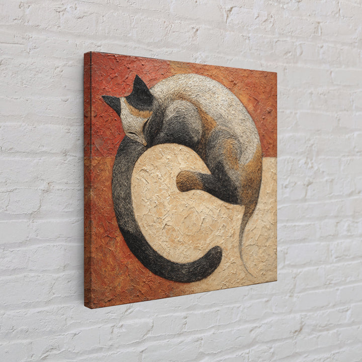 Monoline Cat Stretching Framed Canvas Print, Line Art, Black and White Art, Living Room Decor, Abstract Art, Line, LIN-1x1-6