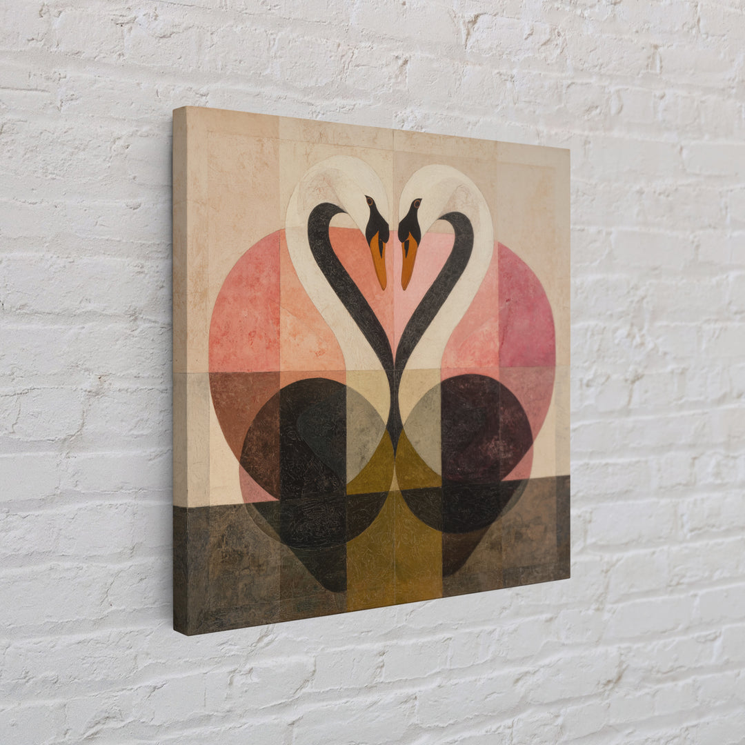 Two Swans Forming a Heart Shape Framed Canvas Print, Line Art, Modern Art, Living Room Decor, Abstract Art, Line, Neutral Decor, LIN-1x1-64