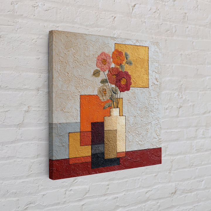 Abstract Vase and Flowers Framed Canvas Print, Line Art, Bird Wall Art, Living Room Decor, Fine Art, Line, Textured Painting, LIN-1x1-84