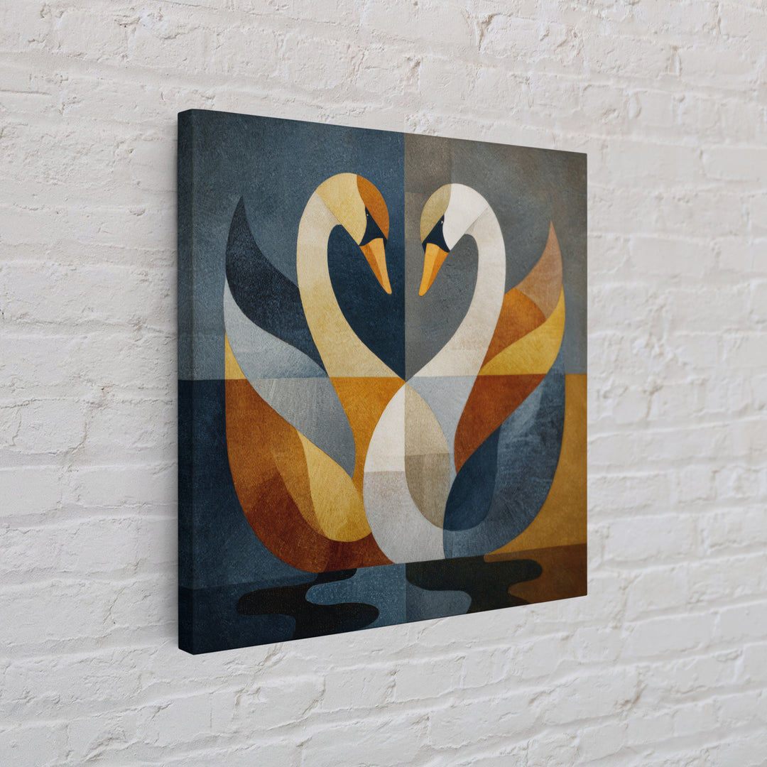 Two Swans Forming a Heart Shape Framed Canvas Print, Line Art, Wall Art, Living Room Decor, Fine Art, Line, Wall Art Print, LIN-1x1-88