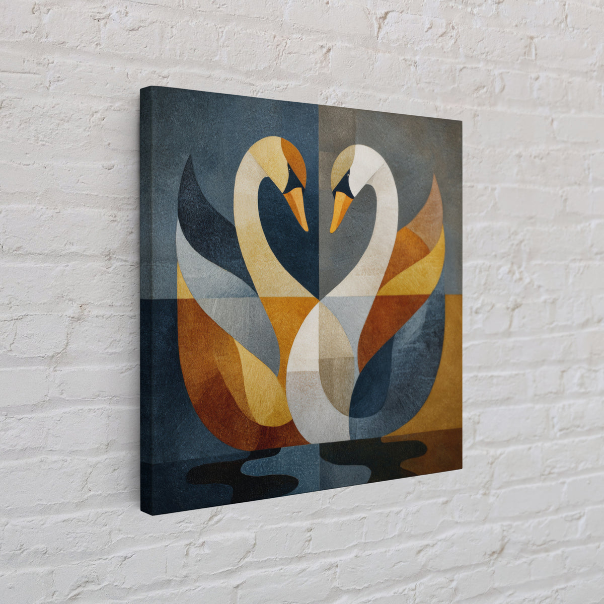 Two Swans Forming a Heart Shape Framed Canvas Print, Line Art, Wall Art, Living Room Decor, Fine Art, Line, Wall Art Print, LIN-1x1-88