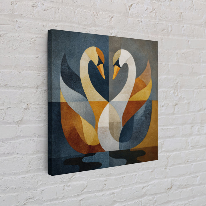 Two Swans Forming a Heart Shape Framed Canvas Print, Line Art, Wall Art, Living Room Decor, Fine Art, Line, Wall Art Print, LIN-1x1-88