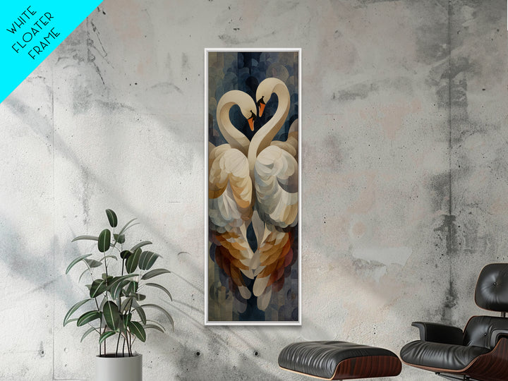 Two Swans Forming a Heart Shape Framed Canvas Print, Line Art, Printable Wall Art, Living Room Decor, Fine Art, Line, LIN-1x3-4