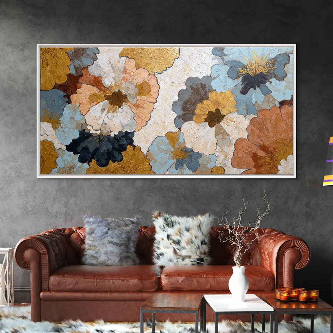 Face and Flower Blended into One Contour Framed Canvas Print, Line Art, Portrait from Photo, Living Room Decor, Oil Painting, LIN-2x1-100