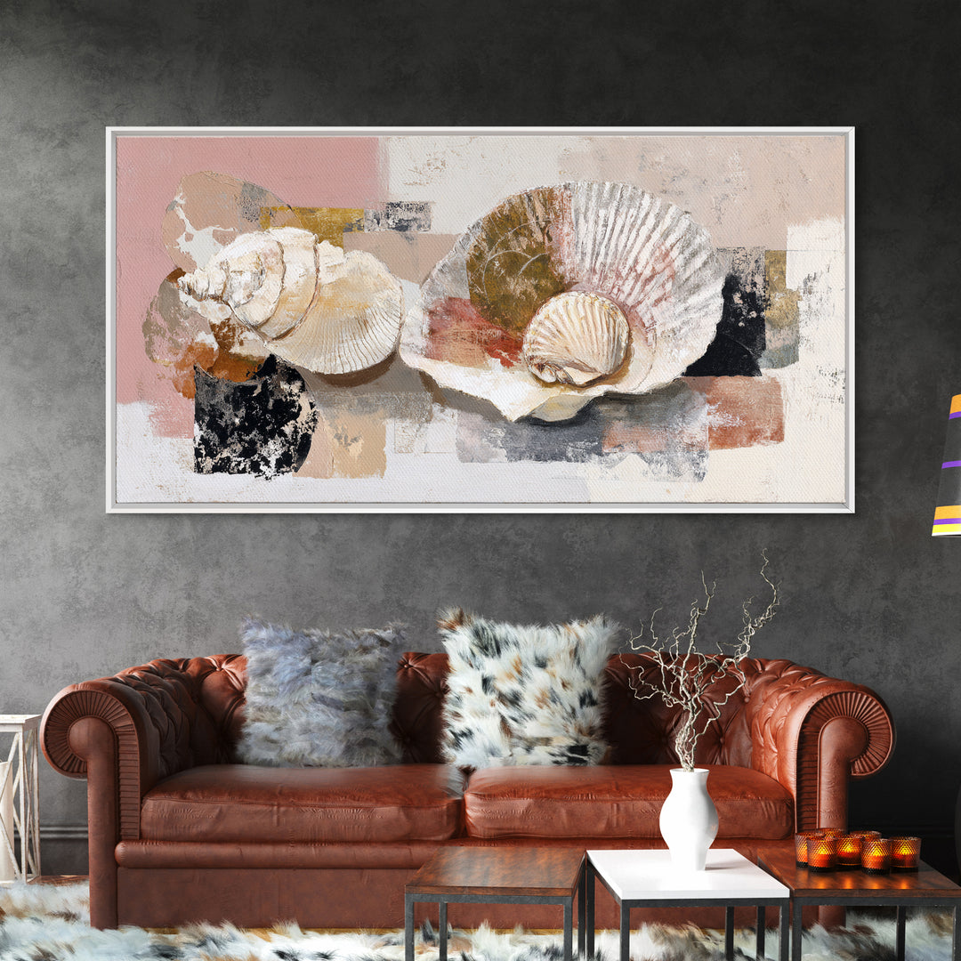 Line Art Shell and Coastal Forms Framed Canvas Print, Line Art, Gallery Wall Art, Living Room Decor, Abstract Art, Line, LIN-2x1-11