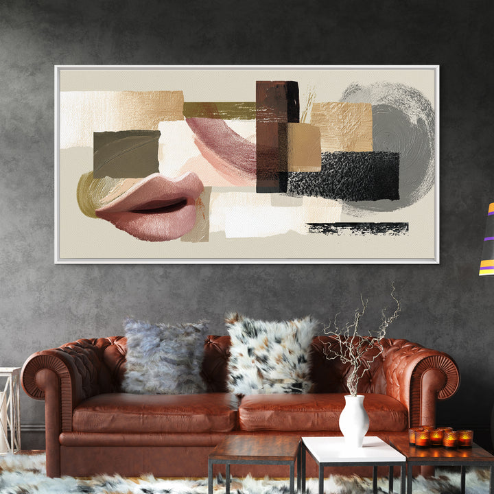 Abstract Lips and Hand Fashion Sketch Framed Canvas Print, Line Art, Contemporary Art, Living Room Decor, Abstract Art, Line, LIN-2x1-14