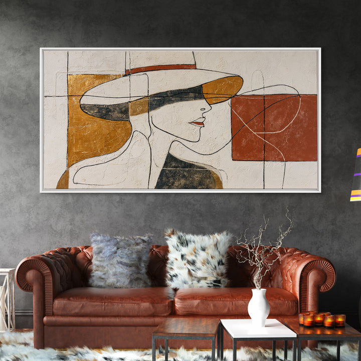 Line Drawing of a Woman Framed Canvas Print, Line Art, Decor, Living Room Decor, Fine Art, Line, Living Room Wall Art, LIN-2x1-15