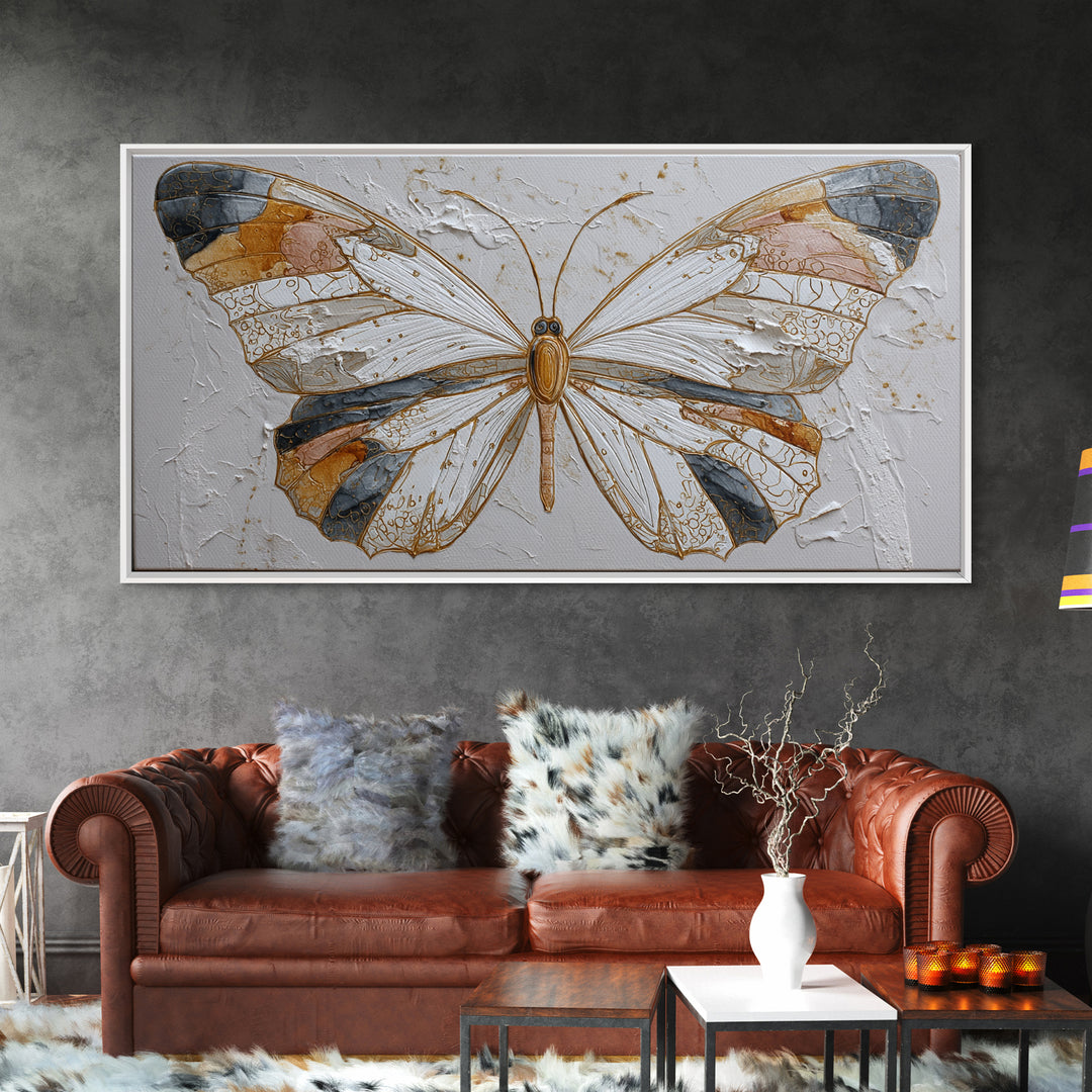 Line Art Butterfly Framed Canvas Print, Line Art, Wall Art, Living Room Decor, Abstract Art, Line, Wall Art Print, LIN-2x1-18