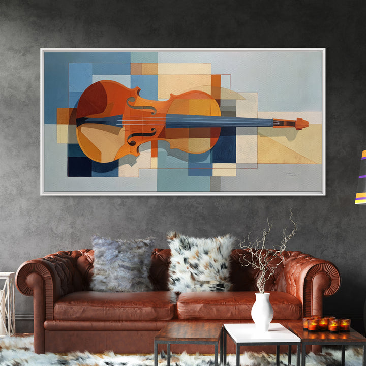 Single Line Violin and Bow Framed Canvas Print, Line Art, Aesthetic Prints, Living Room Decor, Abstract Art, Line, Wall Art, LIN-2x1-19