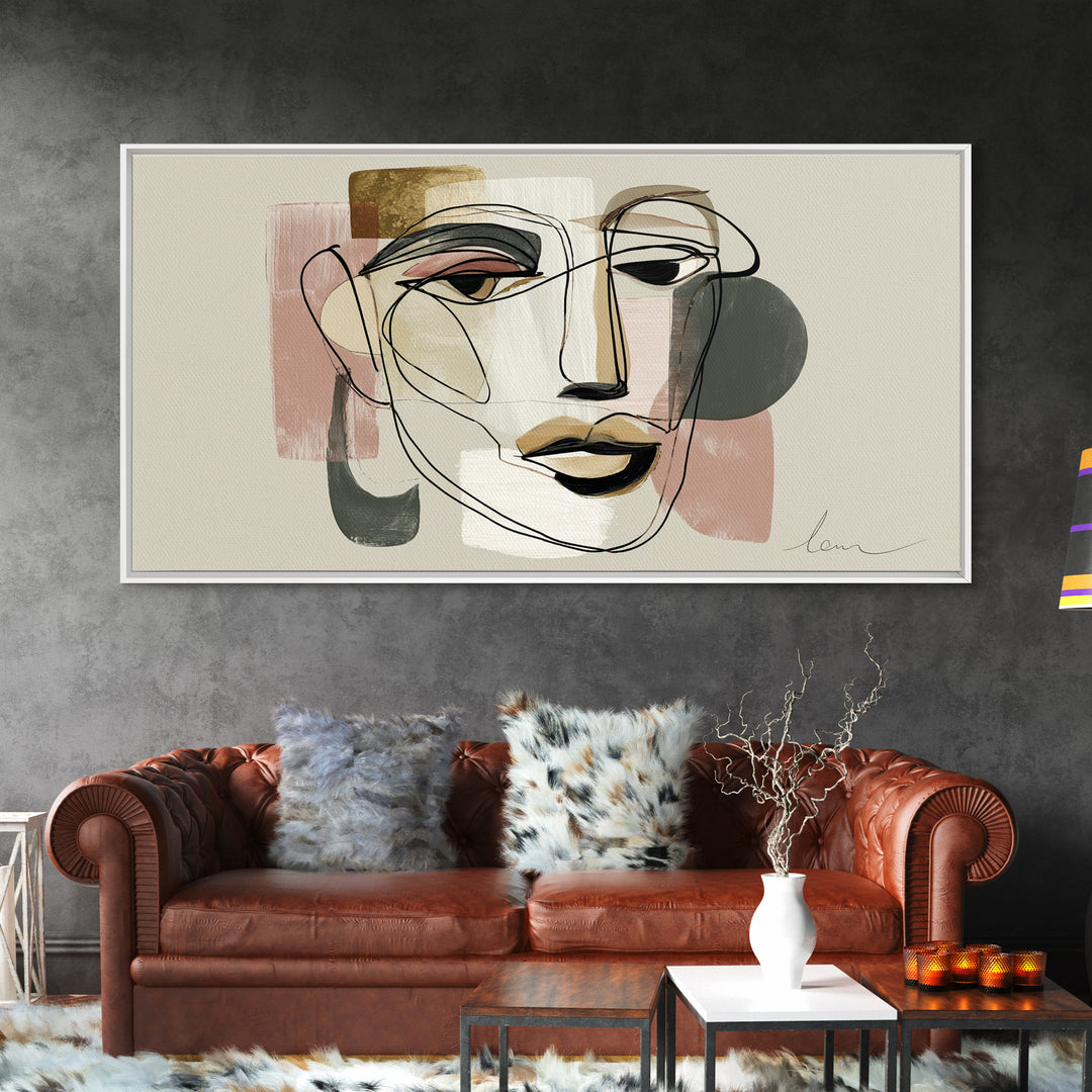 Continuous Line Female Face Canvas Print, Line Art, Modern Wall Art, Living Room Decor, Fine Art, Line, Bird Wall Art, LIN-2x1-21