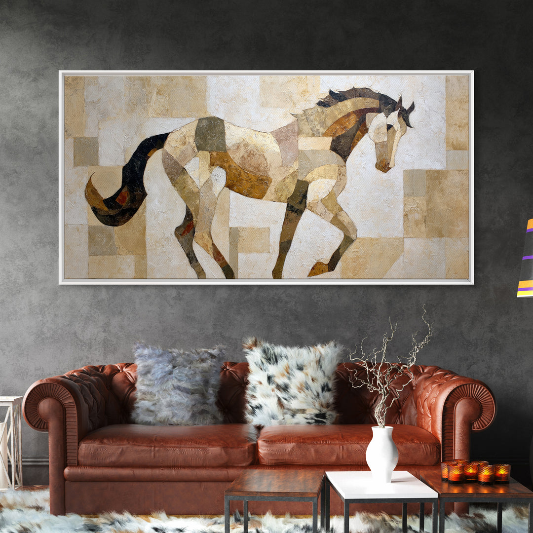 Abstract Horse Formed from Graceful Contour Framed Canvas Print, Line Art, Contemporary Art, Living Room Decor, Fine Art, Line, LIN-2x1-24
