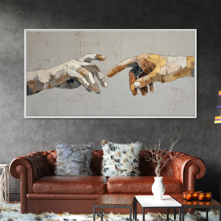Two Hands Nearly Touching Framed Canvas Print, Line Art, Boho Wall Decor, Living Room Decor, Line, Black and White Art, LIN-2x1-25
