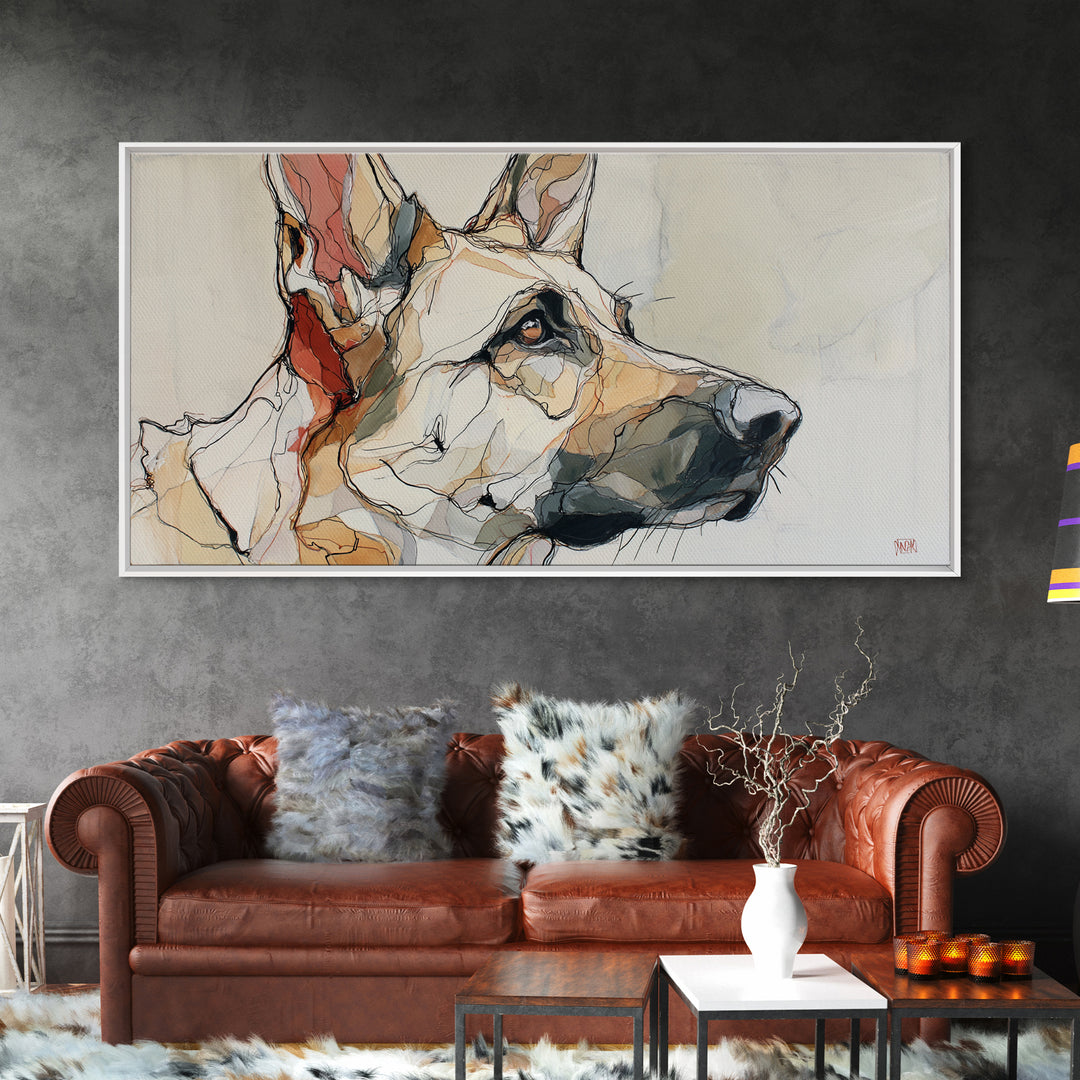 Continuous Line Dog Portrait Framed Canvas Print, Line Art, Living Room Decor, Line, Portrait from Photo, Living Room Art, LIN-2x1-33