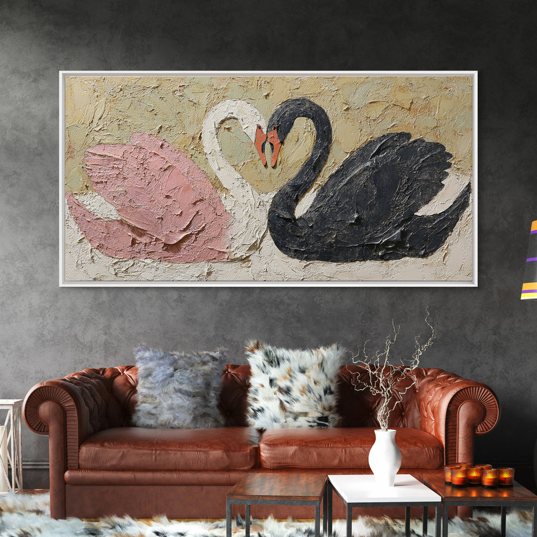 Two Swans Forming a Heart Shape Canvas Print, Line Art, Art, Living Room Decor, Abstract Art, Line, Boho Wall Decor, Boho Decor, LIN-2x1-36