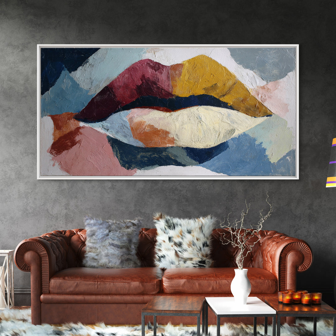 Abstract Lips and Hand Fashion Sketch Framed Canvas Print, Line Art, Contemporary Art, Living Room Decor, Abstract Art, Line, LIN-2x1-38