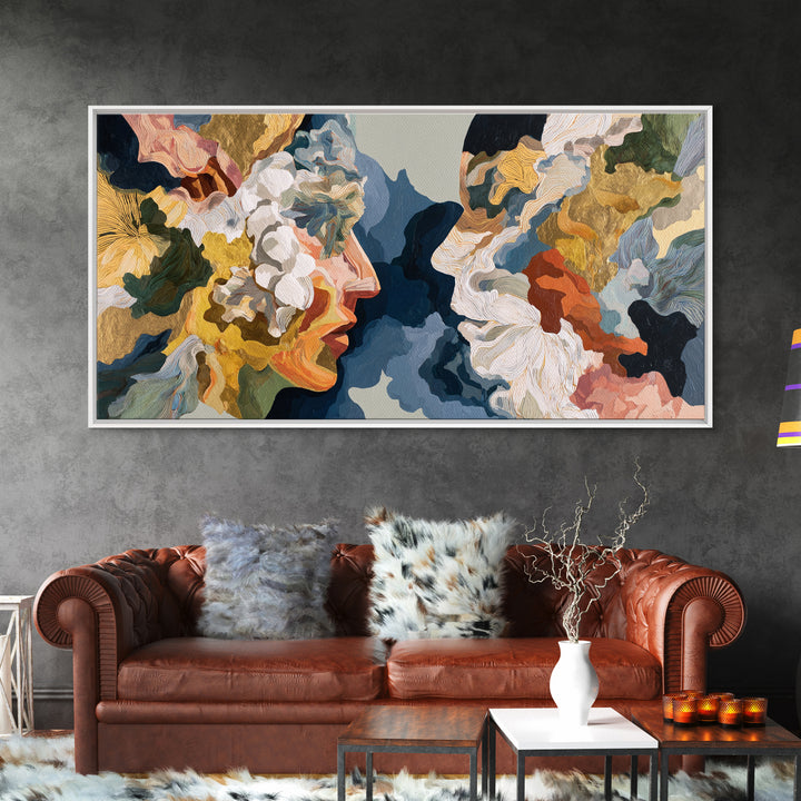 Face and Flower Blended into One Contour Canvas Print, Line Art, Art Print, Living Room Decor, Oil Painting, Line, LIN-2x1-4
