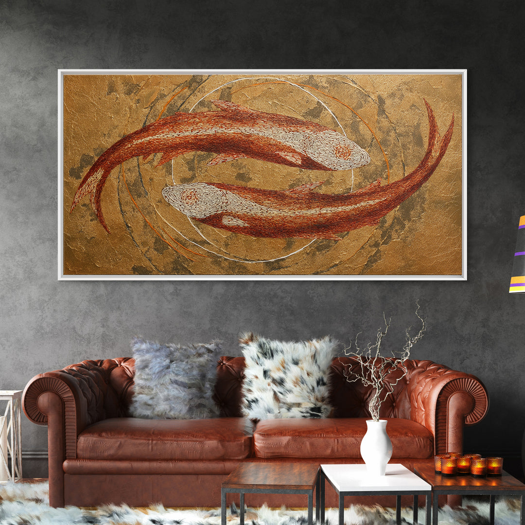 Continuous Line Fish Framed Canvas Print, Line Art, Wall Decor, Living Room Decor, Line, Boho Decor, Living Room Wall Art, LIN-2x1-40