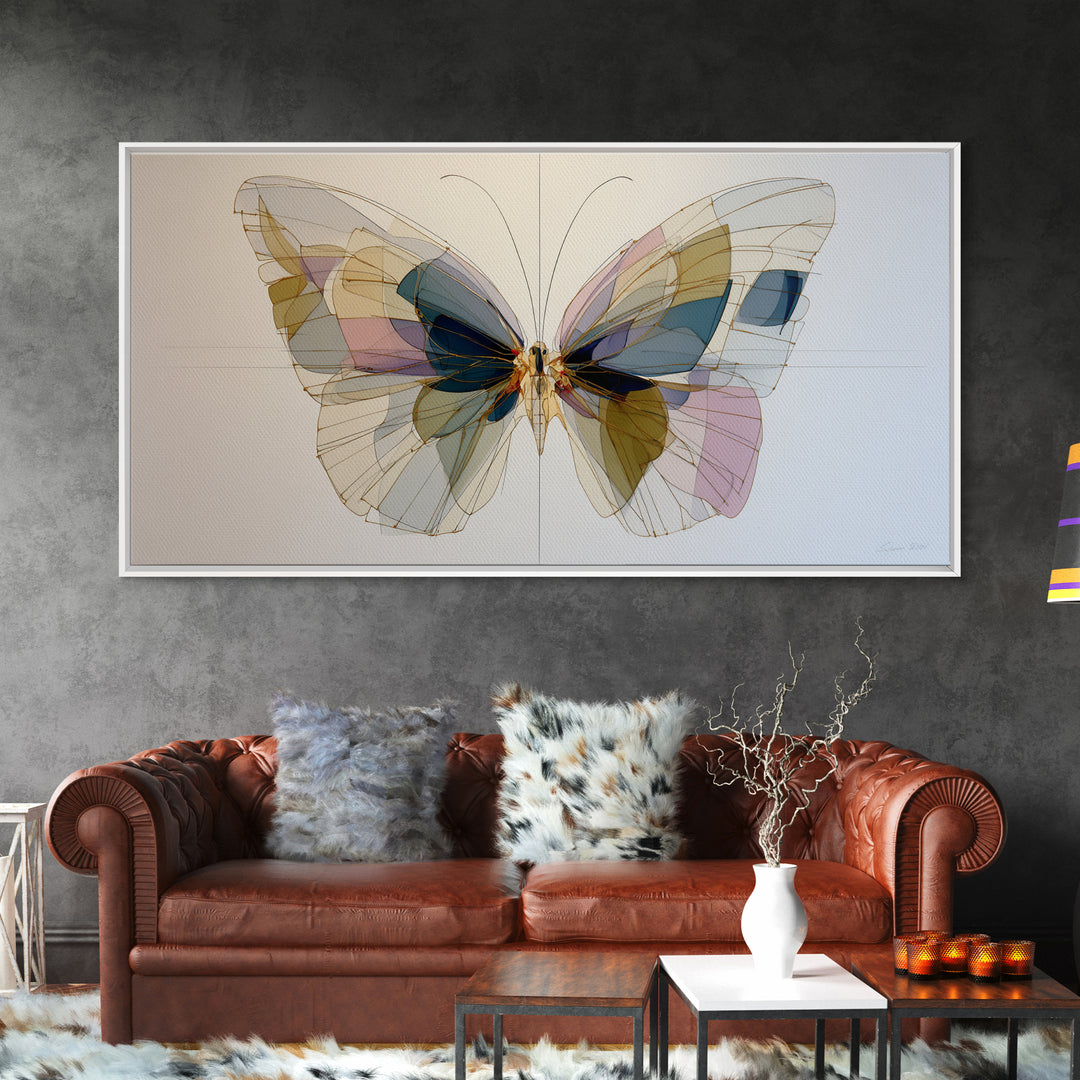 Line Art Butterfly Framed Canvas Print, Line Art, Wall Art, Living Room Decor, Abstract Art, Line, Wall Art Print, LIN-2x1-42