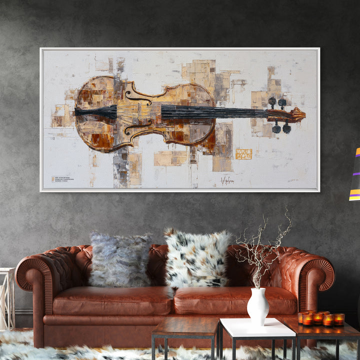 Single Line Violin and Bow Framed Canvas Print, Line Art, Living Room Decor, Line, Portrait from Photo, Living Room Art, LIN-2x1-43