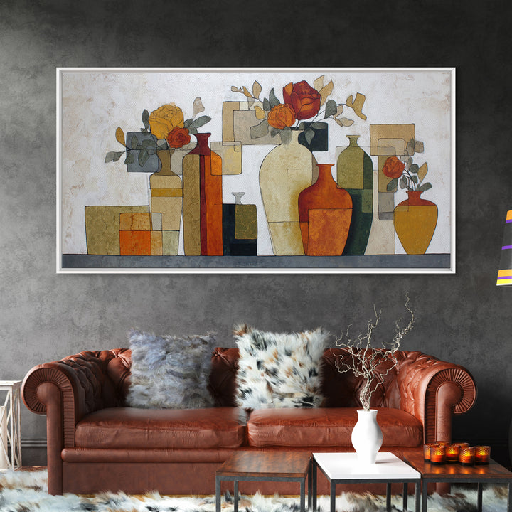 Abstract Vase and Flowers Framed Canvas Print, Line Art, Printable Wall Art, Living Room Decor, Fine Art, Line, Modern Art, LIN-2x1-56