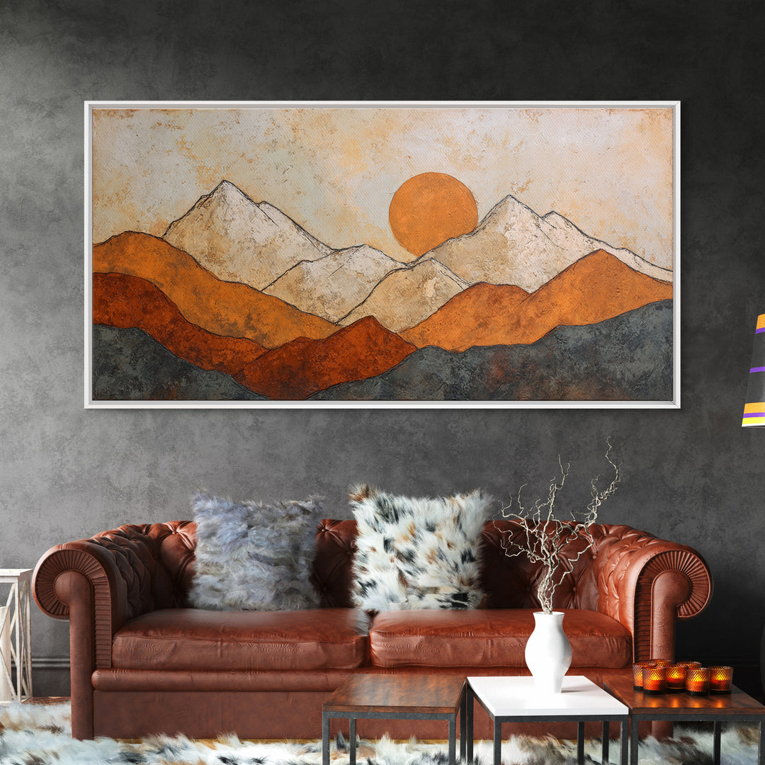 Black Line Mountains Framed Canvas Print, Line Art, Living Room Decor, Oil Painting, Line, Boho Decor, Living Room Wall Art, LIN-2x1-6